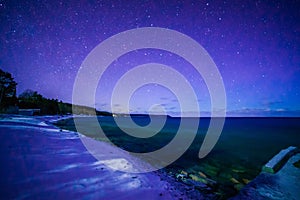 Dyers Bay, Bruce Peninsula at night time with milky way and star photo