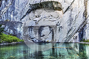 Dying Lion Rock Reflief Monument Reflection Lucerne Switzerland