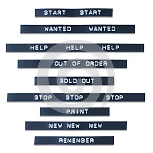 Dymo strips with several message