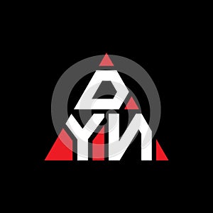 DYN triangle letter logo design with triangle shape. DYN triangle logo design monogram. DYN triangle vector logo template with red