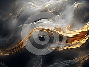 Dynamic abstract art composition with gold and grey tones