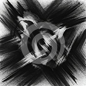 Dynamic abstract artwork featuring intersecting, bold charcoal lines on a textured