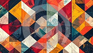 Abstract Geometric Pattern with Textured Triangles and Bold Color Palette