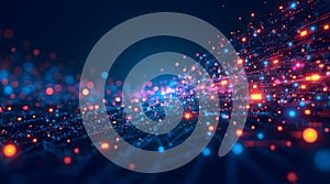 Abstract digital data flow with glowing particles representing technology and network