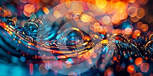dynamic abstract background with swirling patterns and vibrant bokeh lights, adding a sense of movement.