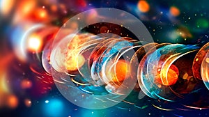 dynamic abstract background with swirling patterns and vibrant bokeh lights, adding a sense of movement.