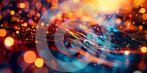 dynamic abstract background with swirling patterns and vibrant bokeh lights, adding a sense of movement.