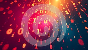 Dynamic abstract binary code cascade with a vibrant, luminous, and colorful digital design