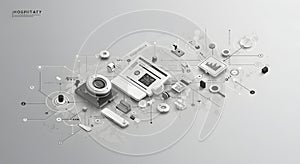 Isometric Digital Technology Network and Data Analytics Concept
