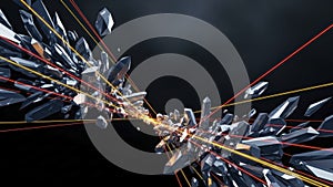 Dynamic Abstract Crystal Explosion with Light Rays on Dark Background
