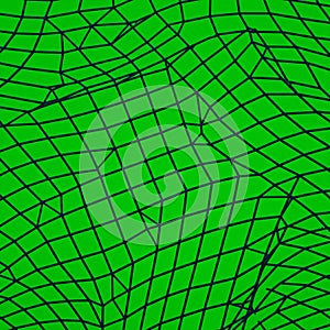 A dynamic abstract design with a 3D grid pattern. Black lines form a fluctuating mesh