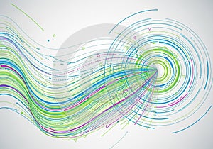 Dynamic abstract design features multicolored lines and