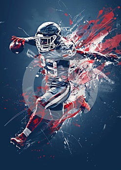 Dynamic abstract digital art of an American football player in action