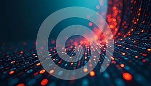 Dynamic abstract digital data streams visualized with light and binary code flow