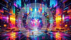 Dynamic Abstract Digital Glitch Background A Vibrant Fusion of Pixelated Chaos Geometric Shapes and Cyberpunk photo