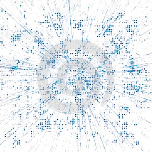 Abstract blue and white digital network explosion isolated on white background