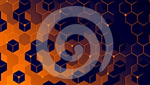 Dynamic abstract-geometric background featuring connected-cubes and hexagonal-grid network.