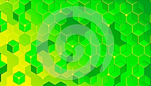 Dynamic abstract-geometric background featuring connected-cubes and hexagonal-grid network.