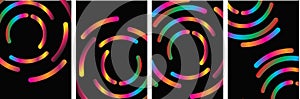 Dynamic Abstract Gradient Line Patterns on Black Background: Vector Circle Shape Color Geometric Graphics