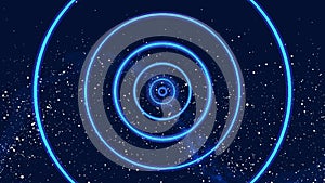 Dynamic abstract graphics of pulsating colored circles on a starry background