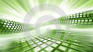 Dynamic abstract green grid tunnel with light streaks and a perspective effect.