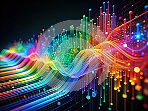 Dynamic Abstract Hexadecimal Code Flowing Lines A Visually Striking Representation of Data Streams on a Dark Background