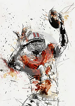 Dynamic abstract illustration of an American football player in action, capturing the intensity of the sport