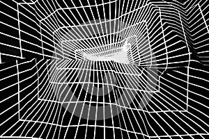 White distored lines on black paper.