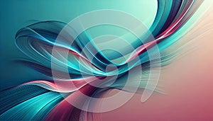 An abstract image featuring dynamic, flowing lines with a gradient of turquoise and fuscia colors, conveying elegance and fluidity