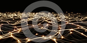 Abstract glowing network, illuminated nodes and flowing lines connect.
