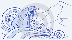 Dynamic Abstract Ocean Wave, Powerful Water Flow, vector design Generative AI