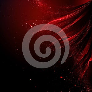 Dynamic abstract red and black flowing light particles