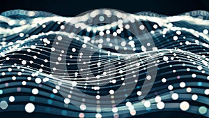 A dynamic, abstract representation of interconnected points and lines, forming undulating patterns.