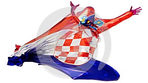 Dynamic Abstract Silhouette Wrapped in the Croatian Flag with Coat of Arms