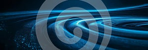 Dynamic Abstract Technology Background Featuring Blue Energy Streams and Vortex on Dark Backdrop