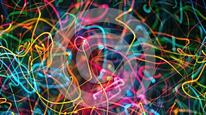 Dynamic abstract texture background with neon fiber optic lines. Ai Generated