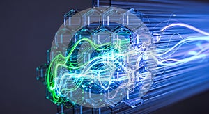 Abstract Hexagonal Network with Flowing Light Trails
