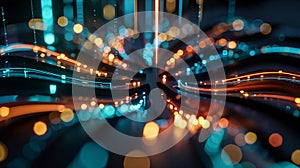 Dynamic abstract visualization of flowing digital data streams with bokeh effects