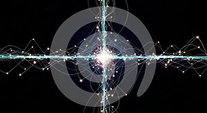 Abstract glowing data plexus connecting dark space