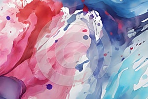 Dynamic abstract watercolor art with swirling red and blue hues, colorful texture background