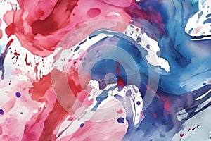 Dynamic abstract watercolor art with swirling red and blue hues, colorful texture background