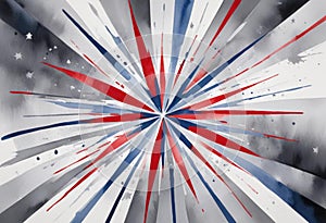 Dynamic Patriotic Starburst Watercolor Art - Celebrate Independence Day with Vibrant Red, White, and Blue Bursts photo