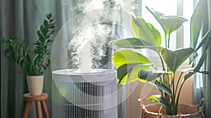 Dynamic air purifier animation effectively capturing and filtering pm25 particles in action photo