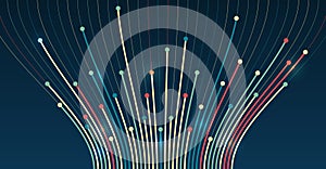 A dynamic array of information consisting of multi-colored lines and waves. Data sorting process. Big data stream futuristic