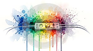 Creative Halft Abstract Watercolor with Wires and Control Panel Design