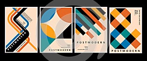 Dynamic artworks, posters inspired postmodern of vector abstract dynamic symbols with bold geometric shapes, useful for