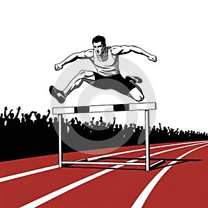 Dynamic Athlete Clearing Hurdle in Track Race
