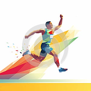 dynamic athlete crossing finish line in a burst of colors illustration