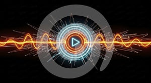 Dynamic Audio Visual Waveform with Bright Orange and Blue Elements on Black Background