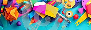 dynamic back to school background with a burst of colorful geometric shapes and symbols representing different academic